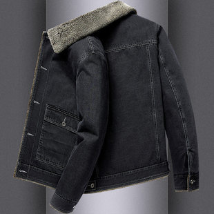 飞行员牛仔外套男冬季潮流宽松大码休闲上衣服加绒加厚保暖男夹克