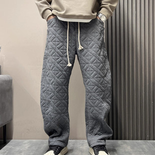 冬季 男士 外穿棉裤 弯刀裤 男潮 Home 宽松直筒菱形格加厚长裤 Daily
