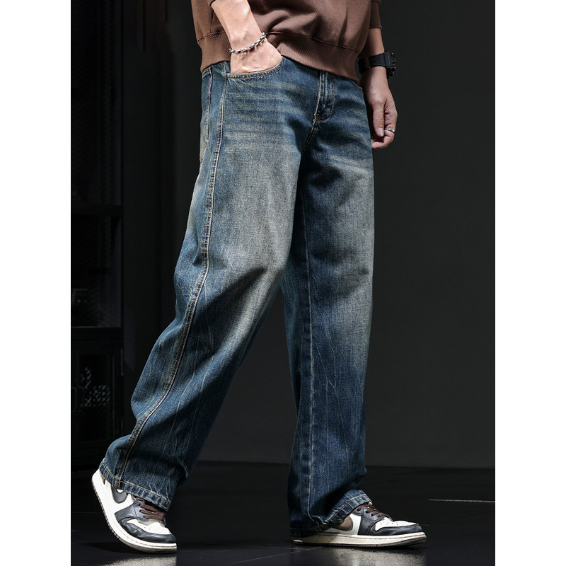 潮牌it neith BIAS美式春秋复古蓝色牛仔裤男宽松直筒阔腿垂坠感,男装,秀禾服,淘宝优惠券,粉丝福利购,淘宝优惠卷