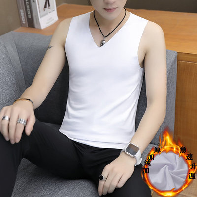 高端秋冬无痕保暖背心男德绒加绒发热内穿男士紧身防寒打底衫内衣
