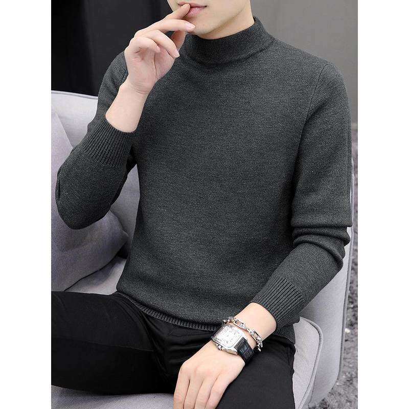 中高领毛衣冬款一体绒保暖加绒加厚修身韩版时尚休闲打底衫男