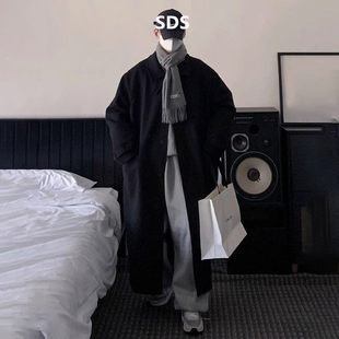 高端羊绒大衣男中长款过膝冬季加厚韩版潮流痞帅宽松休闲毛呢外套