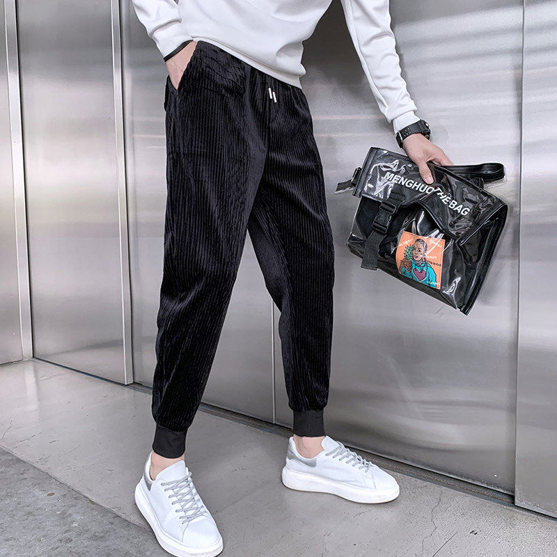 灯芯绒裤子男秋冬款加绒加厚直筒休闲裤男修身束脚长裤子潮牌卫裤