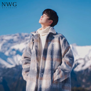 格子毛呢大衣男潮牌秋冬季2025新款痞帅宽松短款外套男士休闲夹克