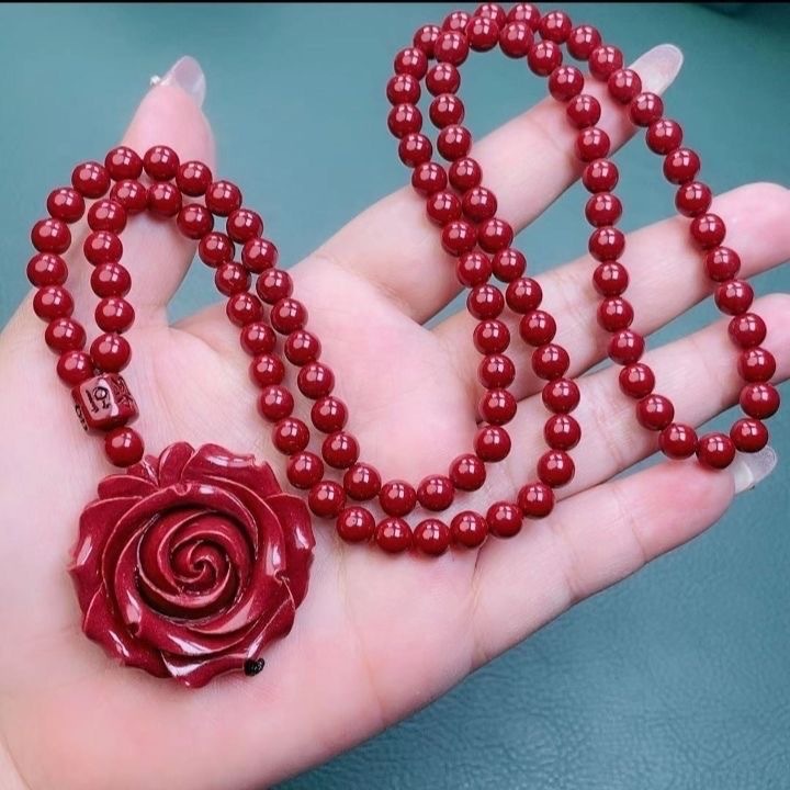 紫金砂朱砂玫瑰花吊坠108颗珠链