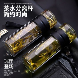 大容量茶水分离杯商务泡茶杯双层玻璃杯家用办公室喝水杯