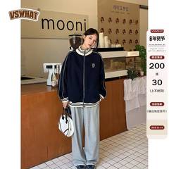 Vs what 韩版松弛感棒球服女休闲开衫立领上衣春秋情侣款夹克外套