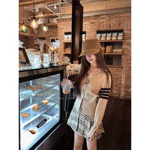 车迟恩Chien 秋撞色条纹收腰小香风上衣外套女 千金感毛衣针织开衫