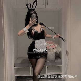 大码奶呼呼吊带趣味漆皮兔女郎后臀制服皮衣免脱趣味睡衣qq内衣情