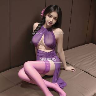 灌云情服饰内衣惑超薄透视开叉纱裙纯风挂脖绑带抽褶包臀裙套装趣