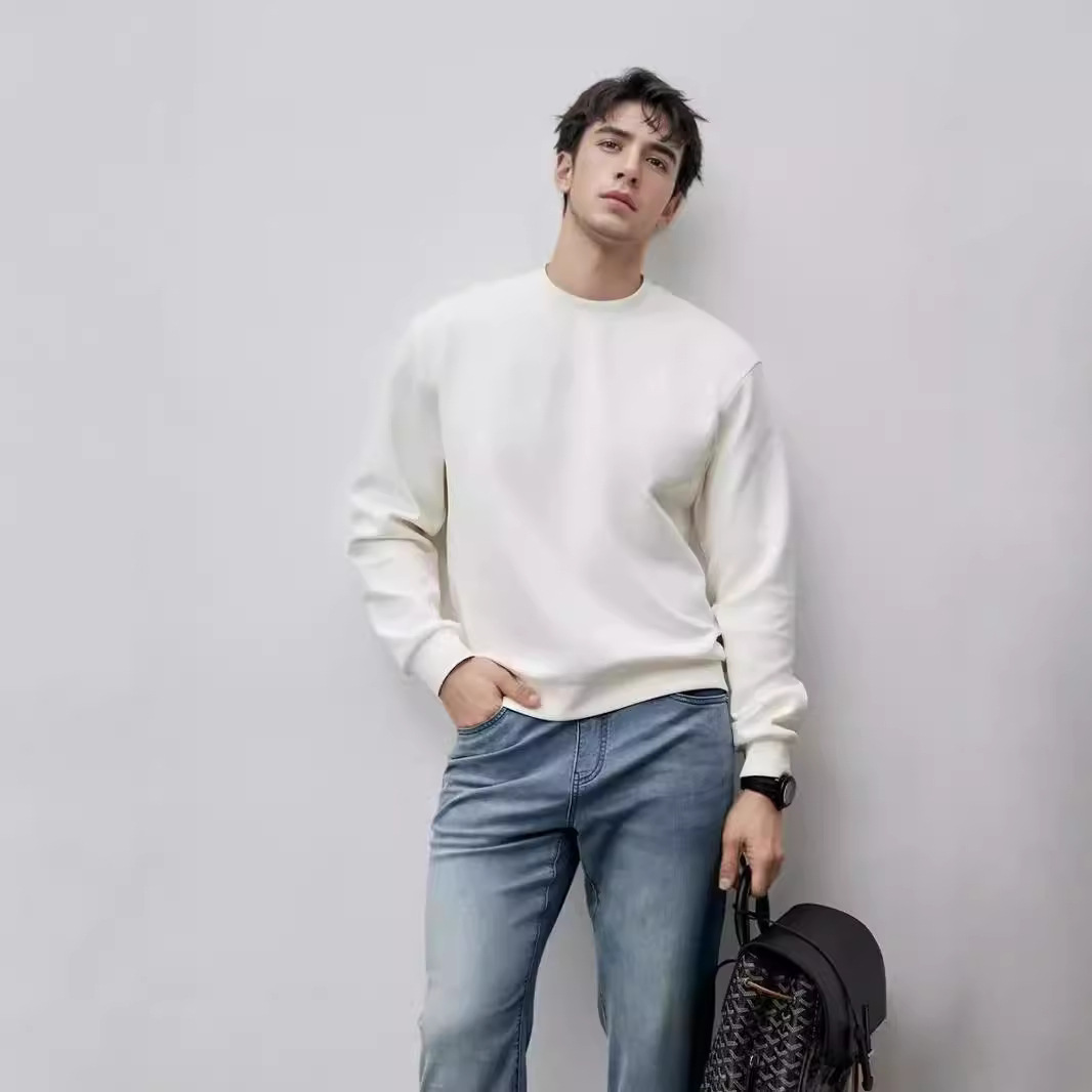 480G重磅抗皱高档空气层小圆领毛圈套头小领口卫衣基础纯色男女T