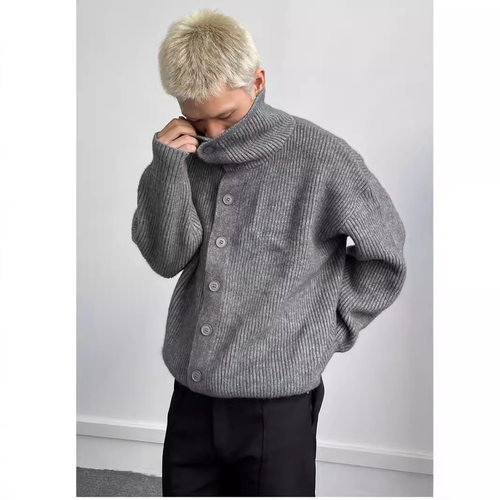 重磅600G外套男潮牌高领纽扣开衫毛衣休闲宽松百搭长袖男女美拉德