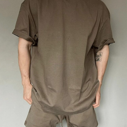 305G重磅小领口美式短袖男夏高克重纯棉半袖潮牌纯色宽松打底t恤