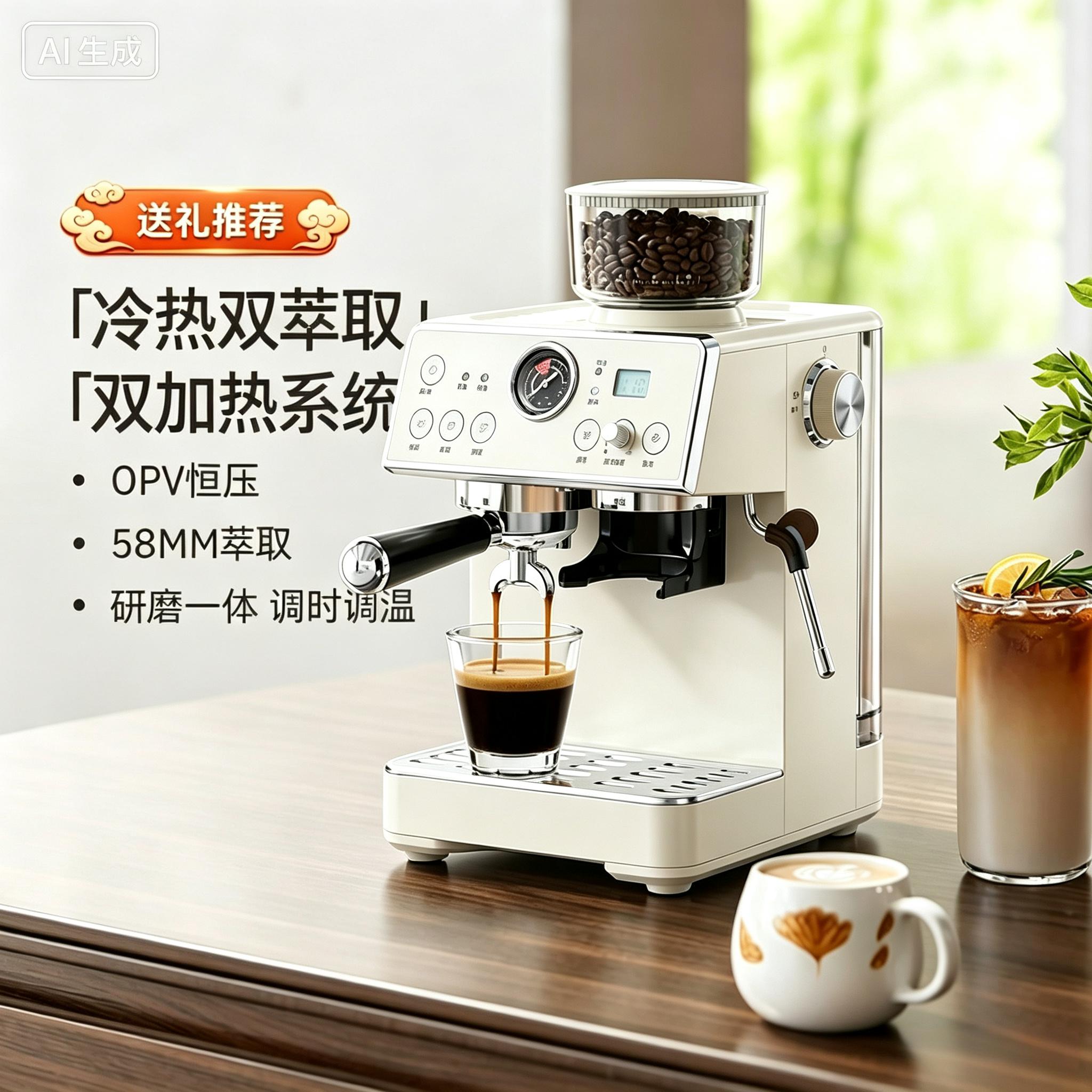 意式咖啡机双锅炉冷热萃研磨一体