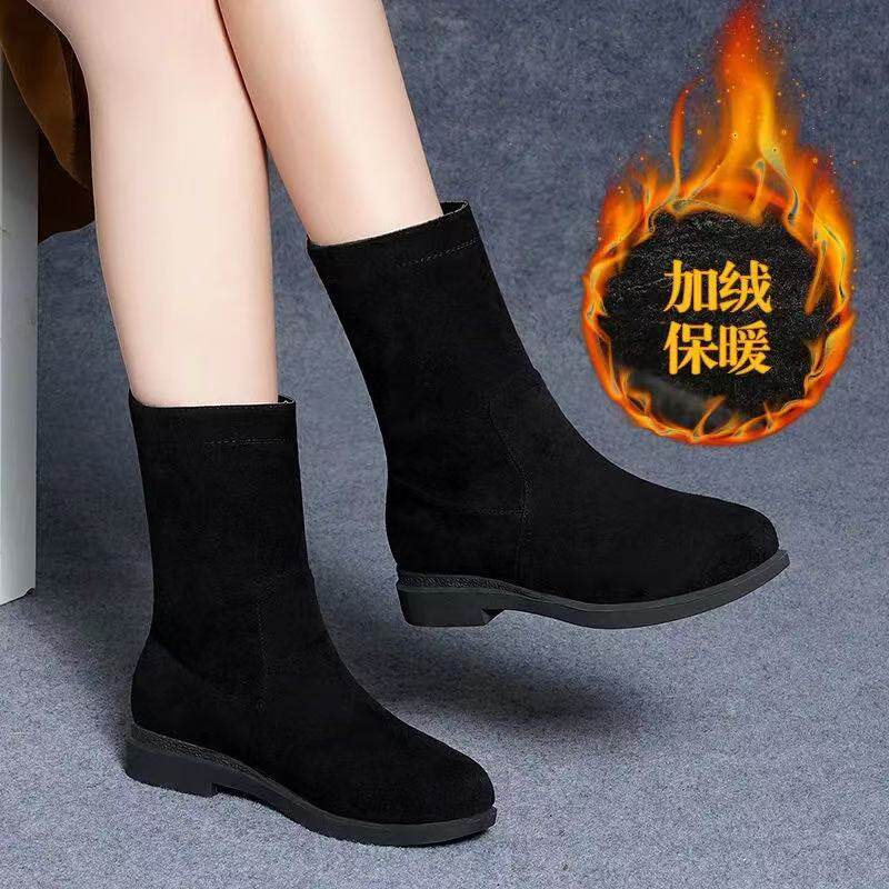 品牌特价靴子女2025秋冬新款低跟粗跟棉靴平底中筒靴加绒保暖棉鞋,女鞋,时装靴,淘宝优惠券,粉丝福利购,淘宝优惠卷