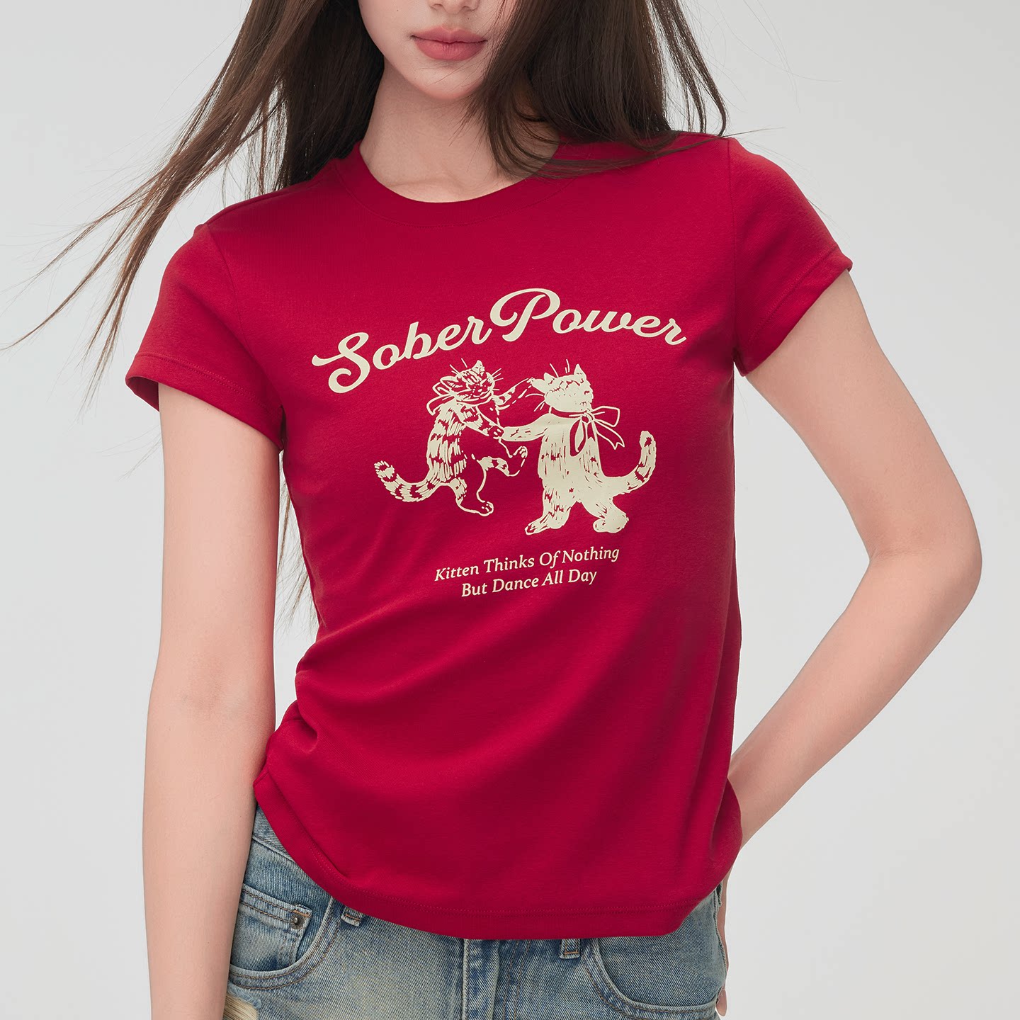 清醒力2025春夏新款短袖时尚百搭显白显瘦女装收腰正肩显瘦t恤