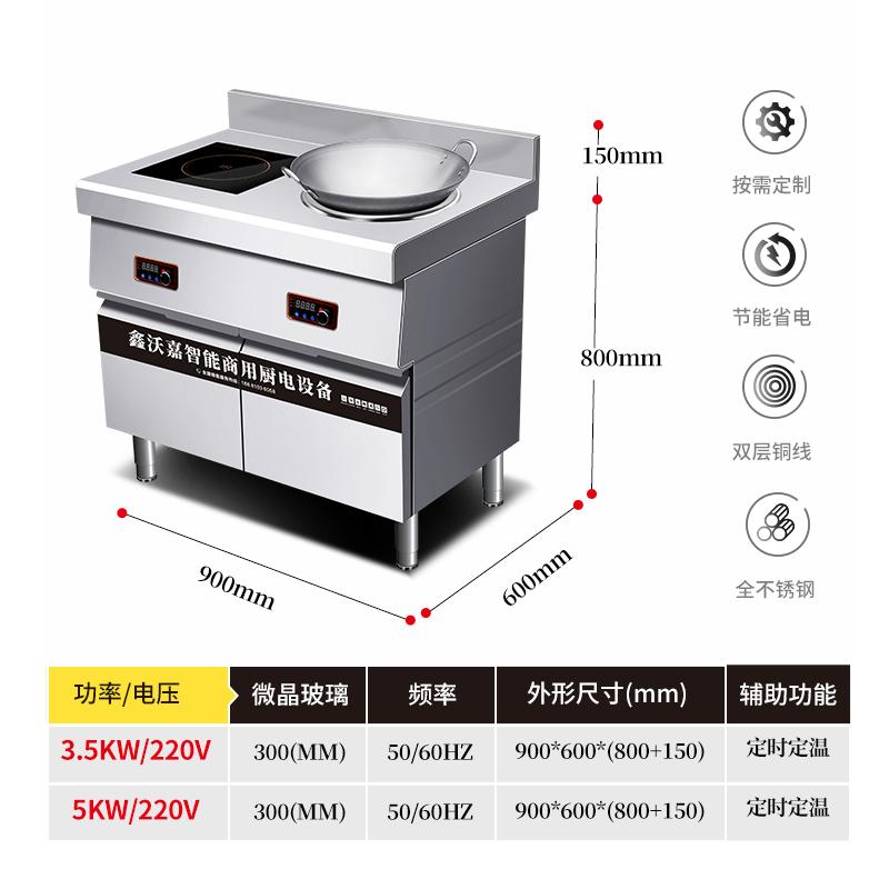 商用电磁炉大火力双灶平凹组合灶大功率平面煲汤凹面小炒灶鑫沃嘉