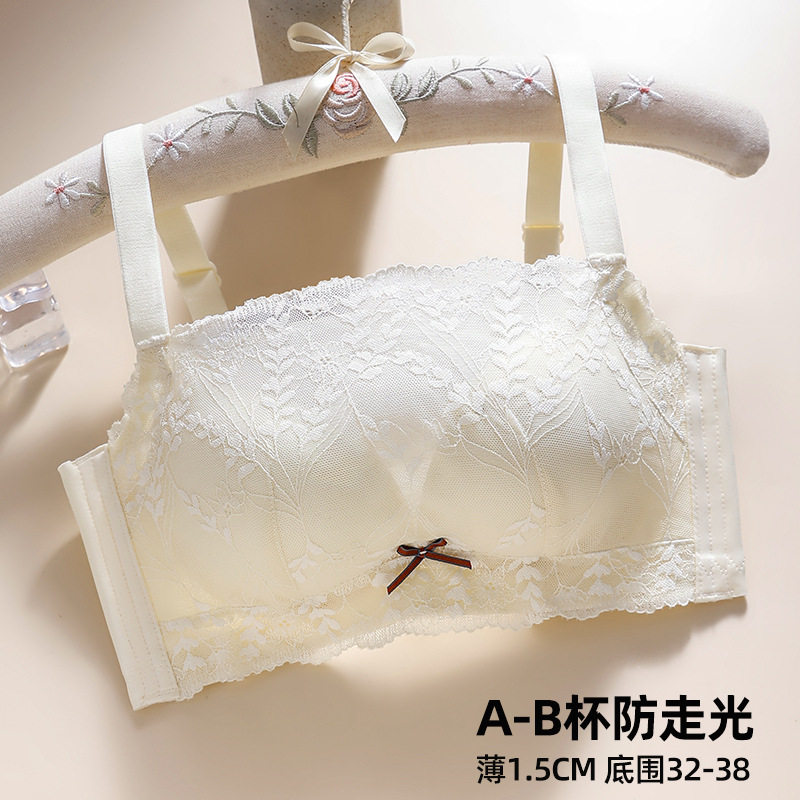 无磁抹胸内衣防走光蕾丝小可爱女无钢圈裹胸小胸聚拢上托中薄款胸