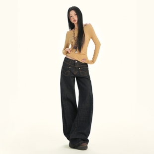 复古小众口袋原牛撞色缝线低腰中性直筒阔腿女牛仔裤 美式 ERA BLU