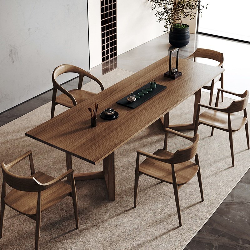 侘寂风实木茶桌椅组合简约功夫茶台办公室原木大板新中式泡茶桌子