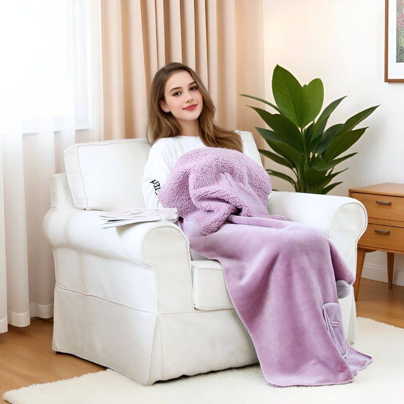 新款出口北欧品质小毛毯护膝斗篷披肩毯懒人毯办公室空调双层加厚