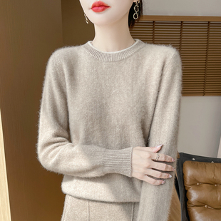 秋冬季羊毛纯色圆领宽松休闲优雅羊毛衫