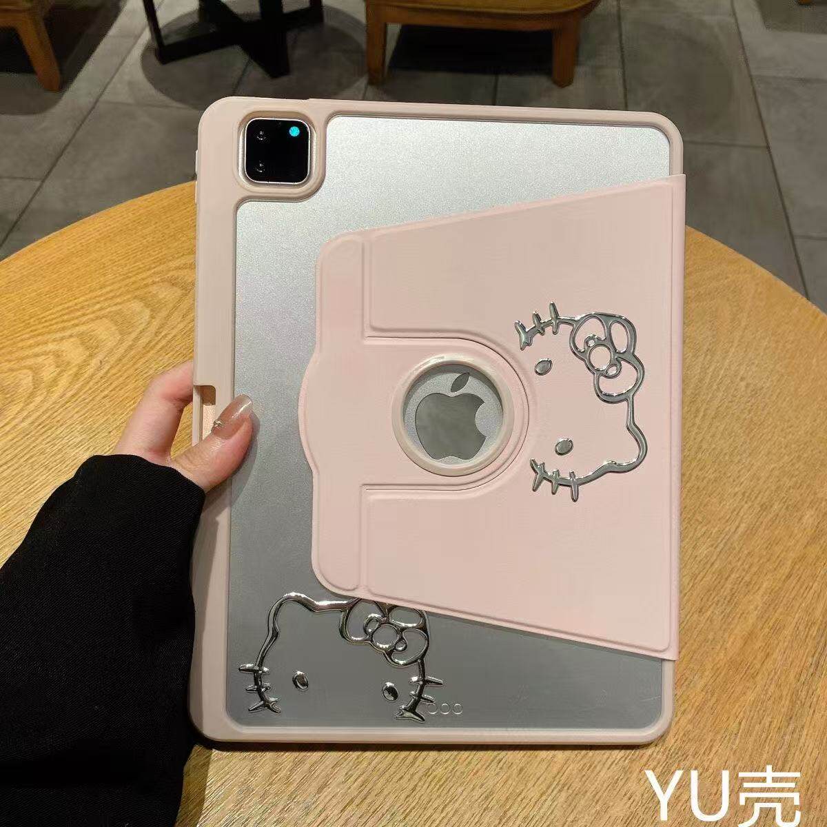 diy可爱浮雕360度旋转亚克力适用苹果ipad11代保护套ipd7/8/9笔槽10.2寸9.7防摔air456软边Pro11硬壳10代10.9