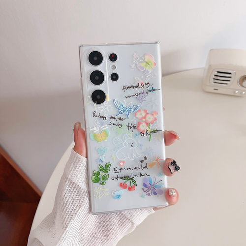 蝴蝶花小狗适用三星s23ultra壳s22ultra软note20u透明s21u防摔s23插画s22