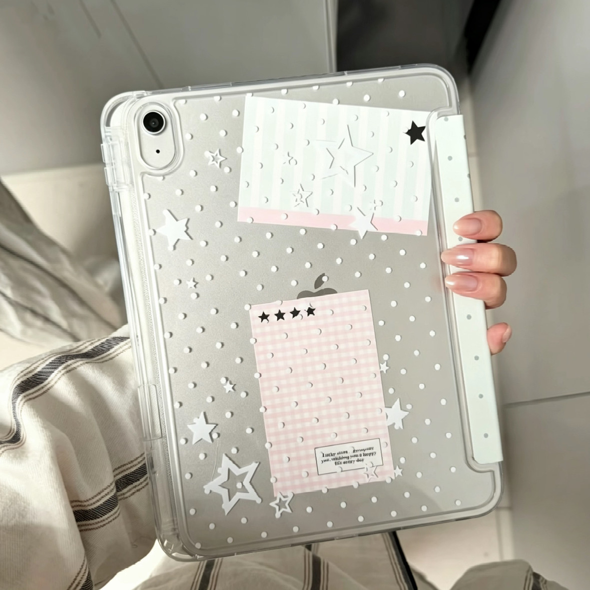 绿波点白星星Y+三折适用ipad11保护套air8/7/6新款ipad10带笔槽11寸pro防摔air5苹果平板保护壳mini7亚克力女