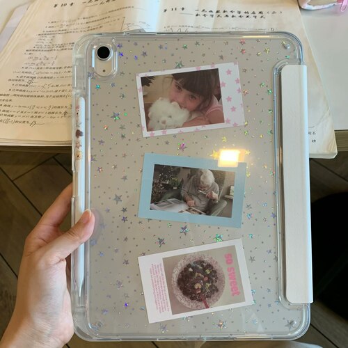 新款ipad11韩系拍立得手账卡片高透3+Y折平板壳适用苹果AIR7/6/5星星背卡pro11英寸mini可横竖屏10.2亚克力