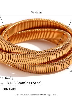 欧美三层缠绕弹性蛇链手环不锈钢镀金夸张嘻哈手饰饰品