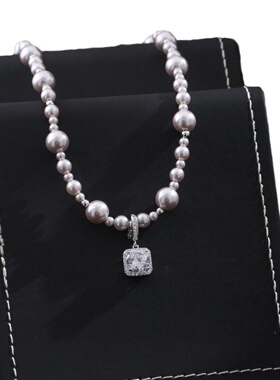 《不掉色18k金厚度0.05+电泳+抛数++4》方糖珍珠项链