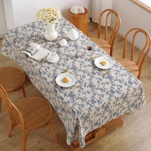 碎花桌布兰花餐美观家用餐桌蓝色文艺客厅茶几餐桌布