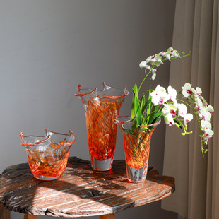 怡露工艺大口加厚玻璃花瓶柳枝花器家居软装摆件设计新品波浪口