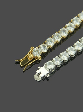 欧美嘻哈单排微镶锆石手链 男士网球链手饰5mm