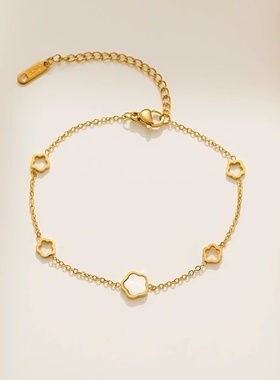 欧美钛钢韩版时尚白贝镂空小花朵手链女潮个性简约百搭锁骨链