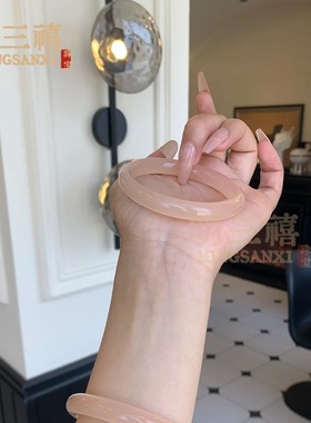 粉月光天然西柚粉藕粉冰种玉镯美人条手镯子通透阿富汗玉圆条