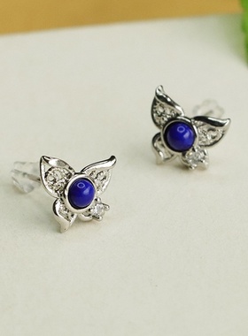 爱钰 青金石蝴蝶s925银针耳钉蓝色宝石耳坠首饰ay4042214