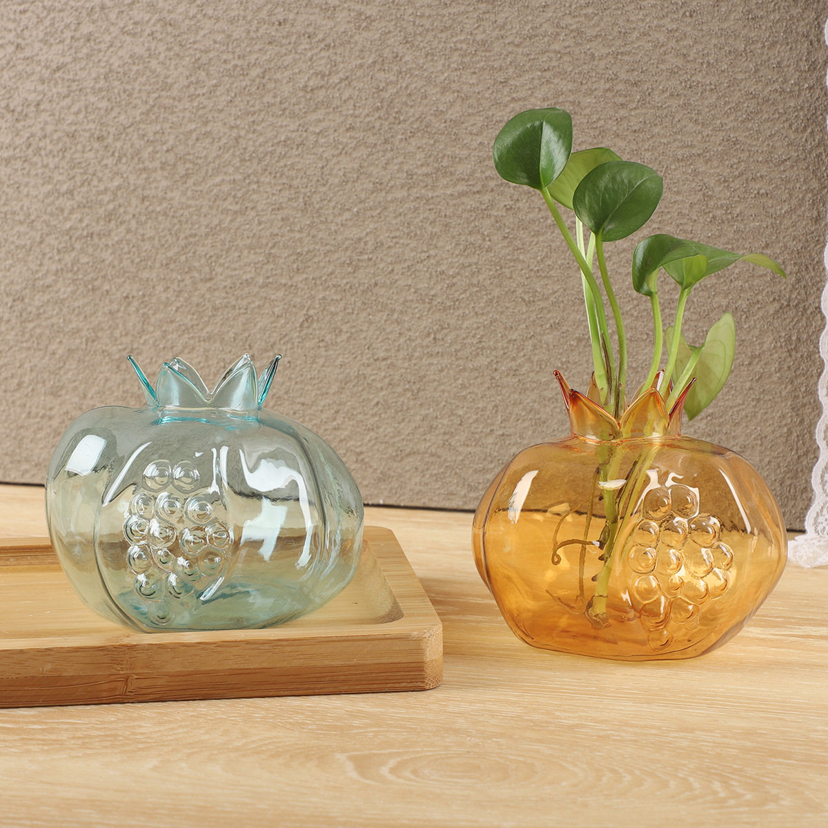 新款创意石榴玻璃小花瓶办公室绿萝铜钱草水培植物养花瓶插花瓶