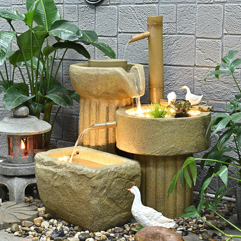 田园日式竹子景观流水喷泉庭院花园装饰餐厅橱窗造景招财小品摆件
