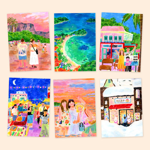旅行插画A5明信片手写卡片