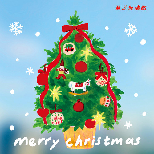 super&jane雪人圣诞老人圣诞节装饰玻璃贴门贴花环窗贴窗花静电贴
