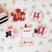 Super&Jane喜字冰箱贴新婚高级花朵结婚亚克力磁力贴冰箱贴照片贴