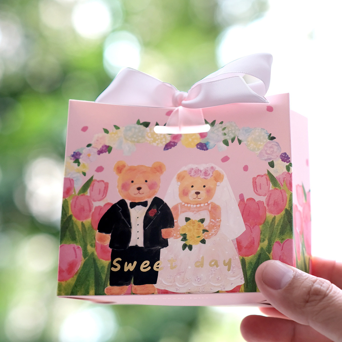 super&jane原创 粉色喜糖盒 婚礼包装盒伴手礼手提袋烫金质感订婚