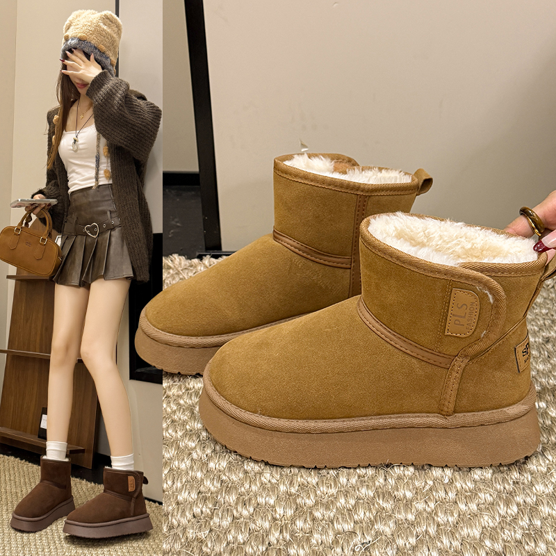 皮毛一体厚底雪地靴2025冬季新款