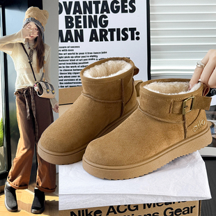 皮毛一体雪地靴女2025冬季新款厚底女款鞋子防水防滑保暖勃肯棉鞋