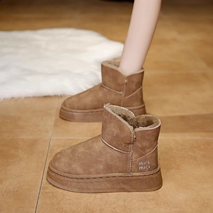 时尚厚底雪地靴女2025冬季新款加绒加厚保暖棉鞋皮面防水防滑鞋子