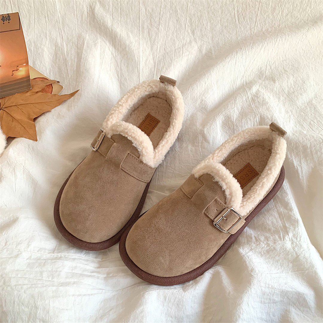 时尚勃肯鞋加绒保暖女鞋2025年冬季新款豆豆鞋博肯毛毛鞋轻便棉鞋,女鞋,乐福鞋（豆豆鞋）,淘宝优惠券,粉丝福利购,淘宝优惠卷