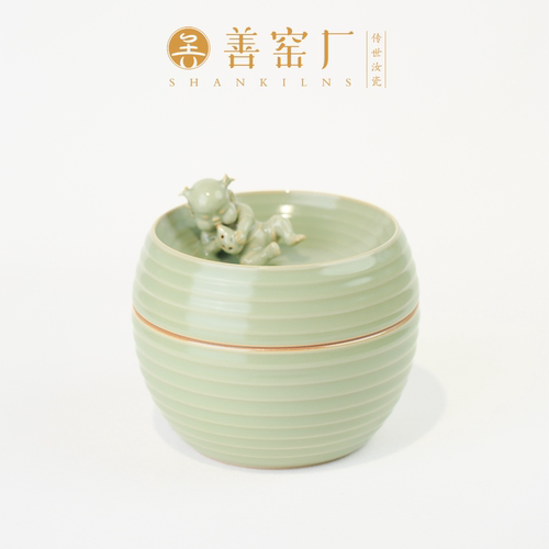善窑厂手工金童玉女汝瓷茶洗