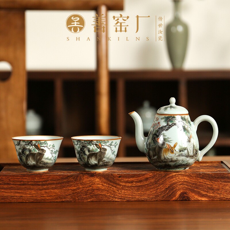 善窑厂善明款汝窑茶具粉青开片可养单杯茶壶景德镇兔年送贺礼新品